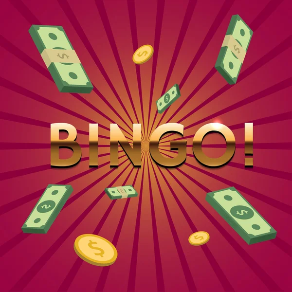 Bingo ilustrace. Zlatá písmena, peníze a mince. Prvek pro návrh. Vektorové eps 10. — Stockový vektor