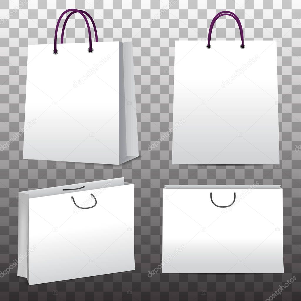 Paper shopping bags set on transparent background. Elements for your design. Vector eps 10.