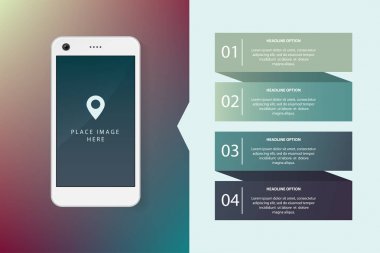 Smartphone gerçekçi şekilde düz infographics elemanları ile. Web sitesi, iş sunumu, gösteri mobil uygulama geliştirme için şablon. Vektör eps 10.
