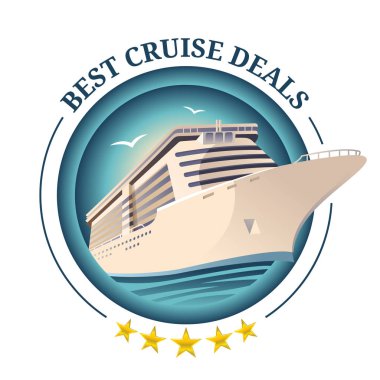 En iyi fırsatlar illüstrasyon cruise. Yuvarlak arka plan üzerinde gemi. Seyahat teklif tasarım şablonu. Vektör eps 10.