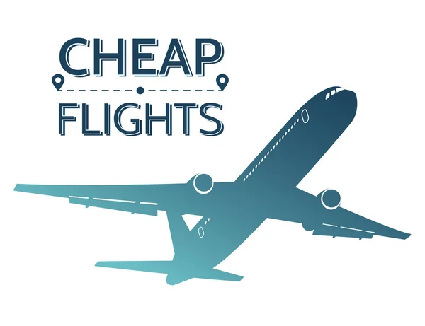 Ilustração de voos baratos. Silhueta de avião voador sobre fundo branco. Ofertas de viagens . — Vetor de Stock
