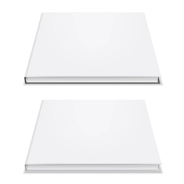 Blank book mockup. Empty cover for your design presentation. Realistic 3d object isolated on white background. Square shape. Applicable for booklet, notepad, brochure, catalog. Vector eps 10.