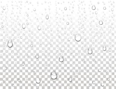 Realistic pure water drops on isolated background. Clean water drop condensation. Steam shower condensation on vertical surface. Vector illustration. clipart