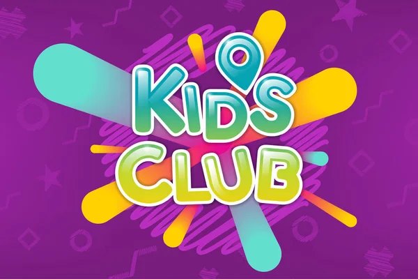 Kids club färgglada banner. Karamell text på abstrakt bakgrund. Affisch till barnrummet spel. Ljus dekoration för barnsliga part. Vektor eps 10. — Stock vektor