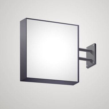 3D kare tabela üzerinde izole gri arka plan dalga geçiyorsunuz. Işıklı kare lightbox tasarım için boş alan ile. Restoran, otel, gece kulübü logosu sunum için uygulanabilir. Vektör eps 10.