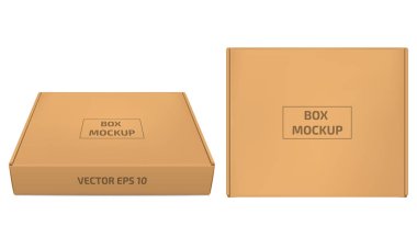 Karton kutu vektör çizim. Beyaz arka plan üzerinde kahverengi kutusu mockup isolaned. Yatay ve en iyi görünümü. Ambalaj için tanımlama bilgileri ve tatlılar. Tasarım sunum için uygulanabilir. EPS 10.