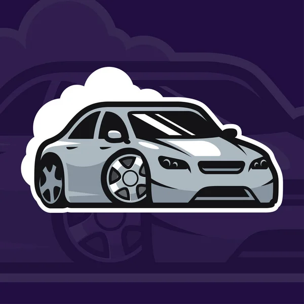 Ilustración del vector del coche deportivo. Drift diseño del logotipo del coche. Carreras callejeras, emblema de dibujos animados del equipo de carreras. Etiqueta autoadhesiva de color. Eps 10 . — Vector de stock