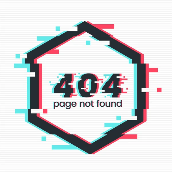 Error 404 page in glitch style. Page not found concept. System error illustration. Geometric shape with Tv distortion effect. Rhombus frame with vhs glitch effect. Vector eps 10. — Stock Vector