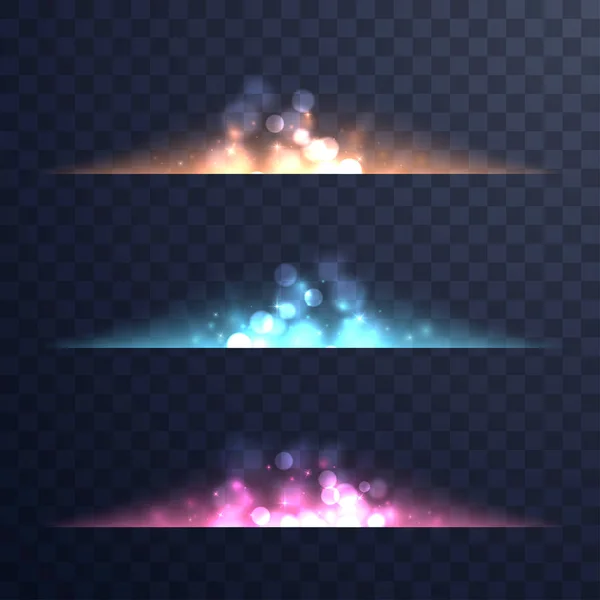 Flares mágicos abstratos. Luzes mágicas e brilhos isolados sobre fundo transparente. Pontos de Luz Vibrantes. Linha de flash luminoso com partículas e raios. Vetor eps 10 . — Vetor de Stock