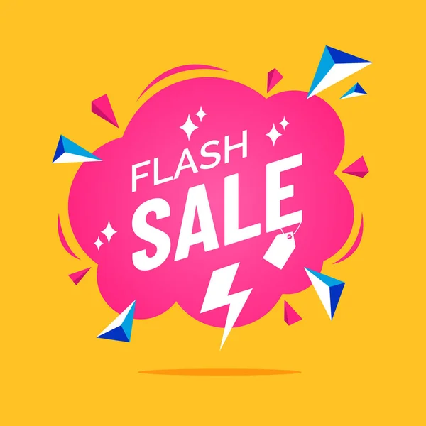 Flash banner di vendita in stile cartone animato piatto. Casella di testo a fumetti. Bolla vocale rosa con effetto esplosione. Distintivo promozionale per il vostro design. Etichetta creativa sconto. Illustrazione vettoriale . — Vettoriale Stock