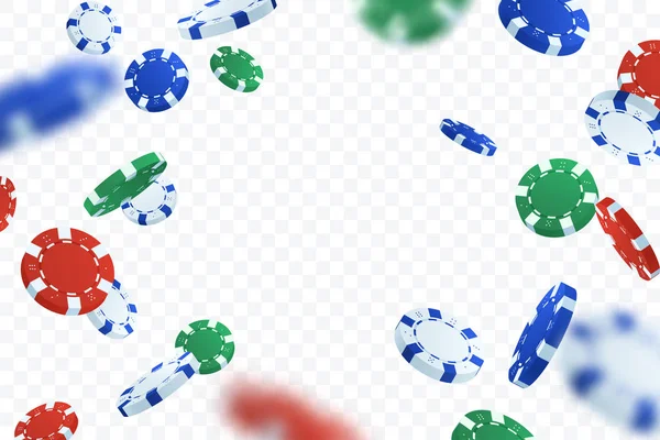Şeffaf arka planda izole edilmiş poker fişleri. Uçan kumarhane çipleri vektör çizimi. Şans oyunları işte. Tasarımınız için element.