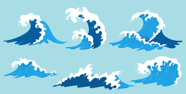 Collecte Vectorielle Des Vagues Marines Illustration Des Vagues Bleu Océan — Image vectorielle