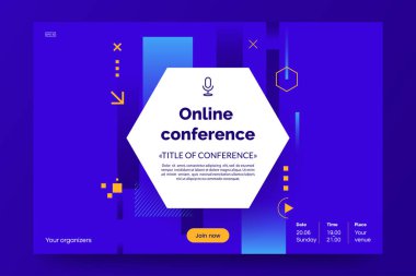 İnternet konferansına davetiye pankartı. Business Webinar davetiye tasarımı. Duyuru posteri konsepti. Metin için yeri olan modern soyut arkaplan. Vektör 10.