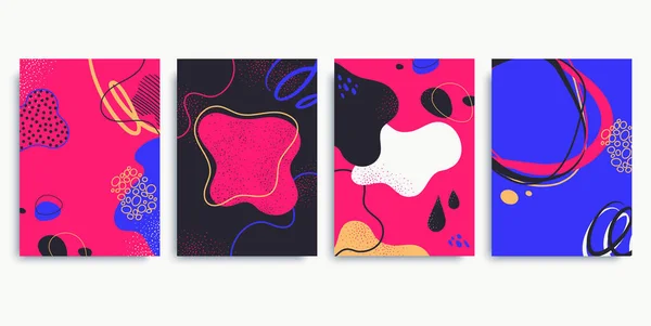 Sammlung Von Farbenfrohen Zeitgenössischen Hintergründen Neonfarben Abstrakte Poster Mit Kritzelelementen — Stockvektor