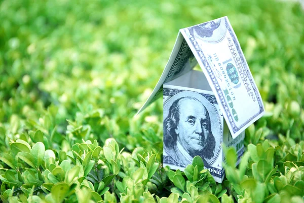 Geld huis op groene gras — Stockfoto