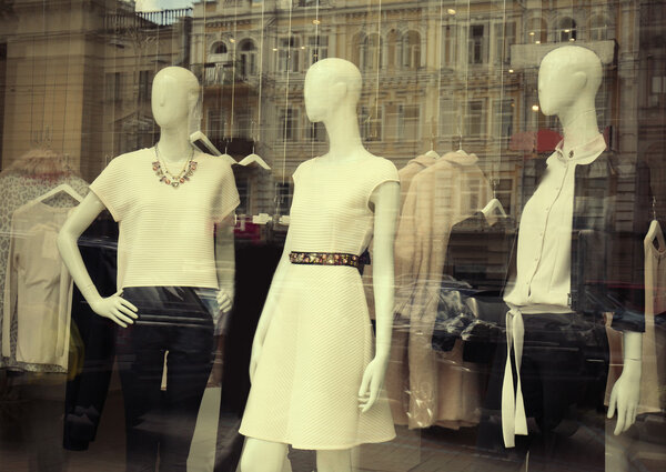 Fashion store showcase with mannequins