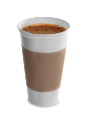 Kahve-to-go. Kağıt bardak kahve beyaz izole açıldı