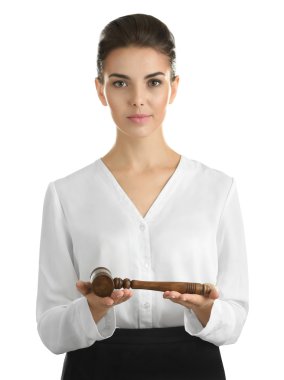 Woman with judge gavel  clipart