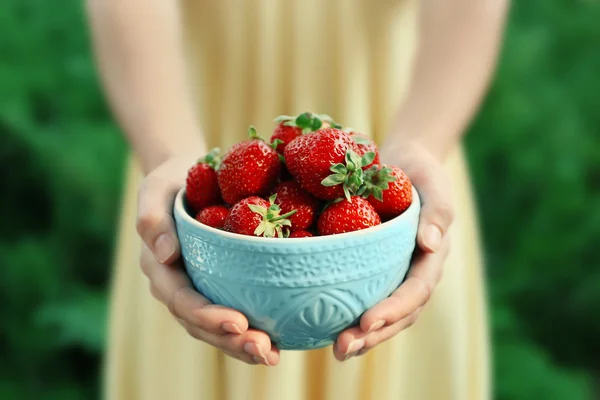 Hænder, der holder jordbær - Stock-foto