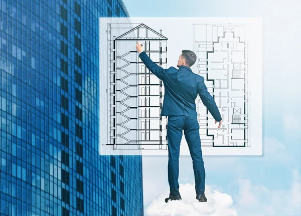 Modern Building Man Working Virtual Technologies — Stock Photo, Image