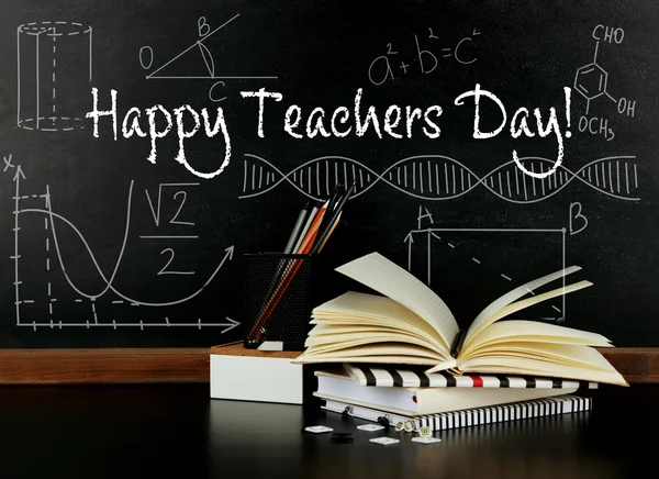 Teachers day concept. Text on chalkboard — Stock Photo, Image