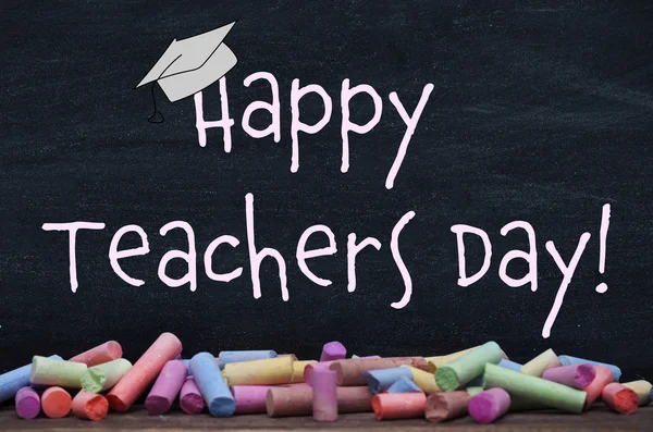 Teachers day concept. Text on chalkboard — Stock Photo, Image