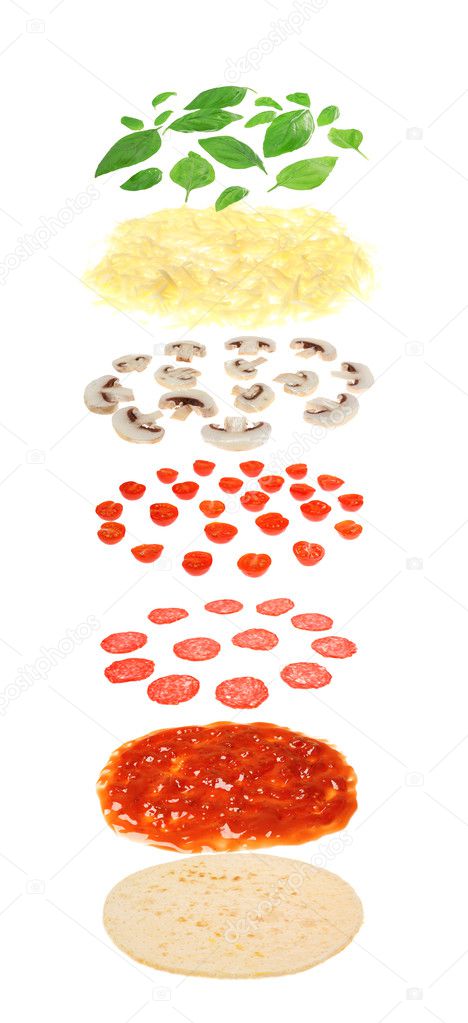 Layers of pizza isolated on white
