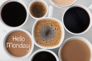 Metin Merhaba Pazartesi ve aromatik kahve, portre