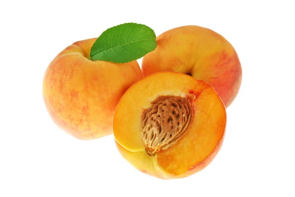 Fresh peaches on a white background — Stock Photo, Image