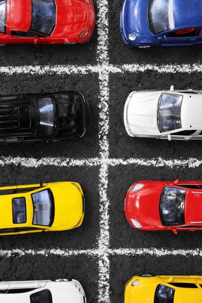 Fechar o estacionamento de carros de brinquedo — Fotografia de Stock