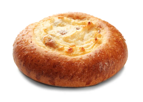 Dolce panino gustoso cheesecake isolato su bianco — Foto Stock