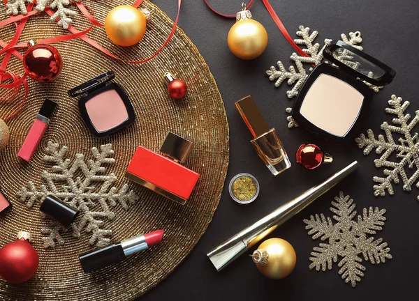 Colorful makeup cosmetic with Christmas decoration