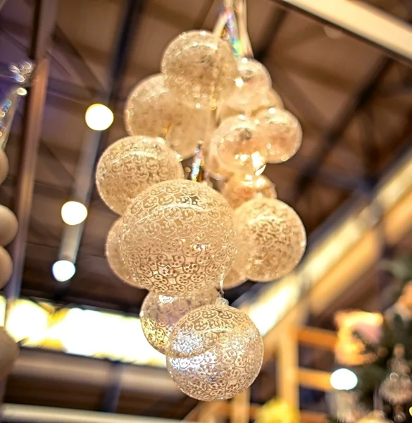 Set of Christmas balls decoration in shopping center — Stock Photo, Image