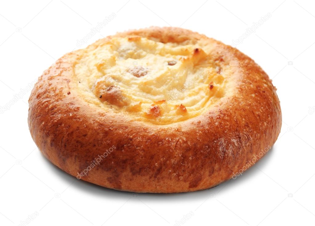 Sweet tasty cheesecake bun isolated on white
