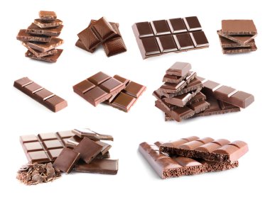 Lezzetli çikolata beyaz zemin üzerine kolaj