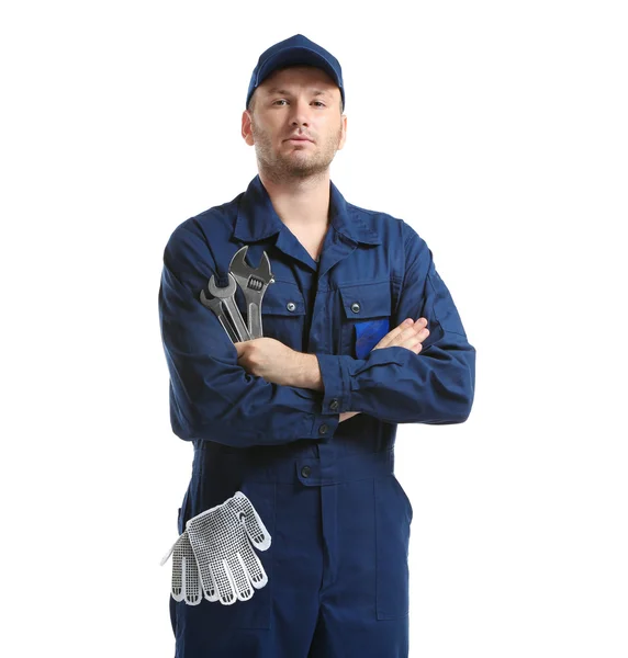 Jovem mecânico em uniforme — Fotografia de Stock