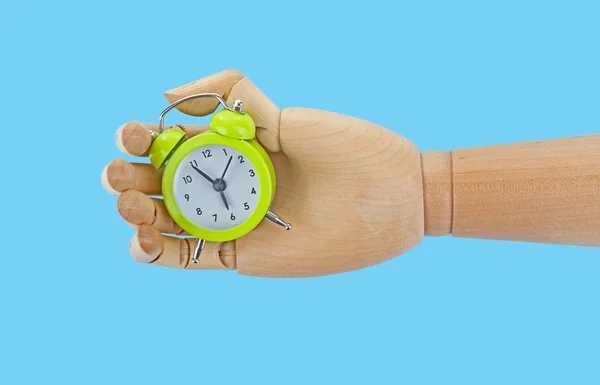 Reloj despertador de mano de madera — Foto de Stock