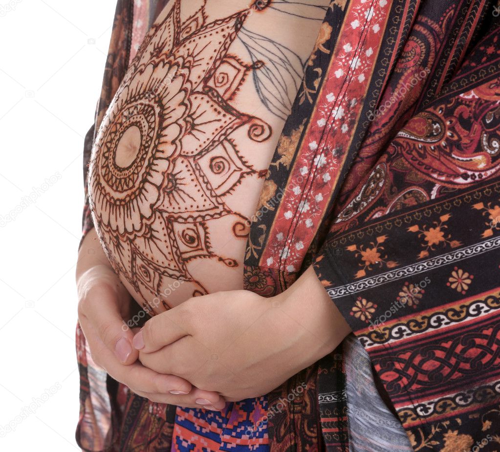 Henna tattoo on pregnant belly