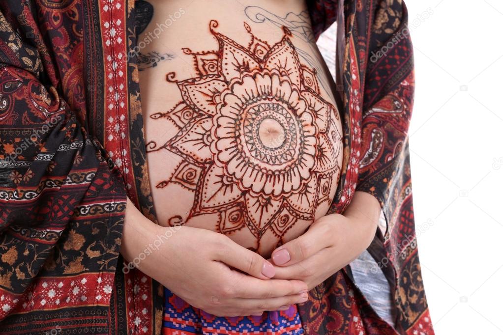 Henna tattoo on pregnant belly
