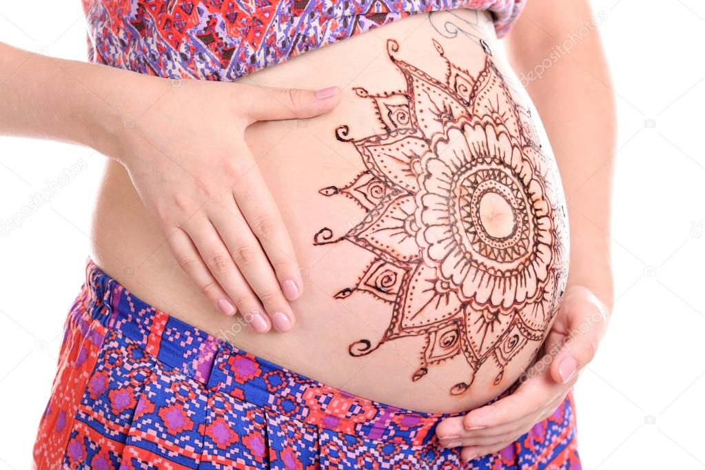 Henna tattoo on pregnant belly