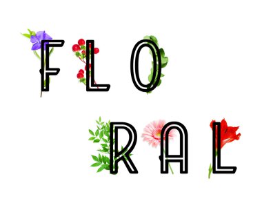 Farklı güzel çiçekli metin Floral