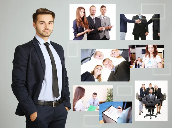 Young Businessman Business Photos Gray Background Business People Concept — Stock Photo, Image