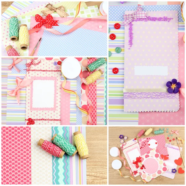 Scrapbooking collage. Handmade greeting card. Hobby and handicraft concept. — Stock Photo, Image