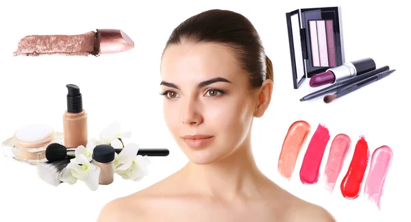 Smuk kvinde ansigt med professionelle makeup detaljer . - Stock-foto