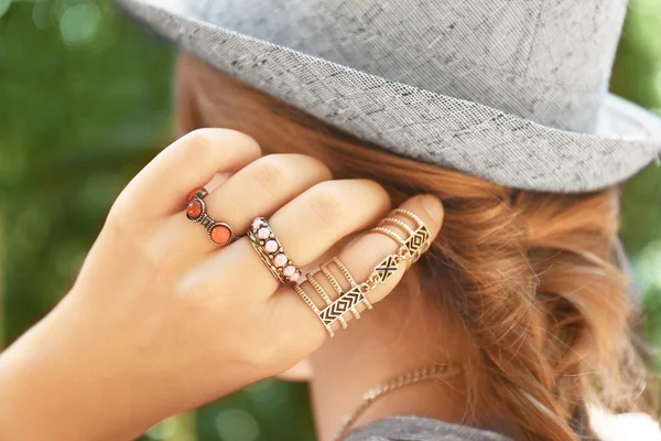 Beautiful accessories on female hand — Stock Photo, Image