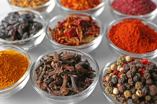 Spices in glass bowls — Stock Photo, Image