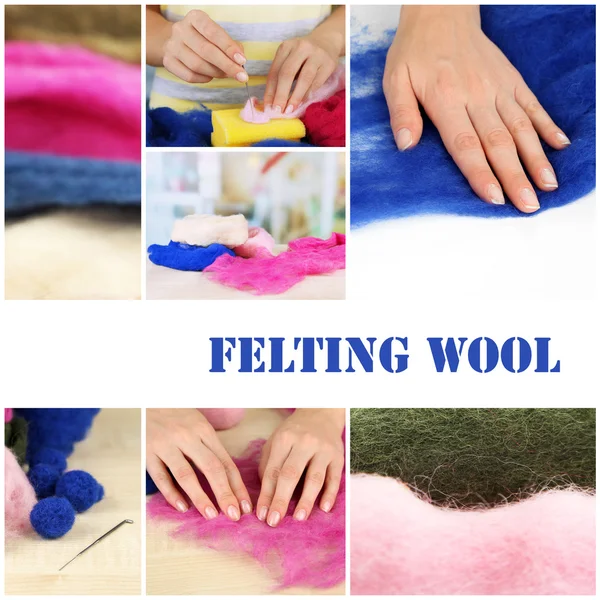 Felting Wool Collage Hobby Handicraft Concept — Stock Photo, Image