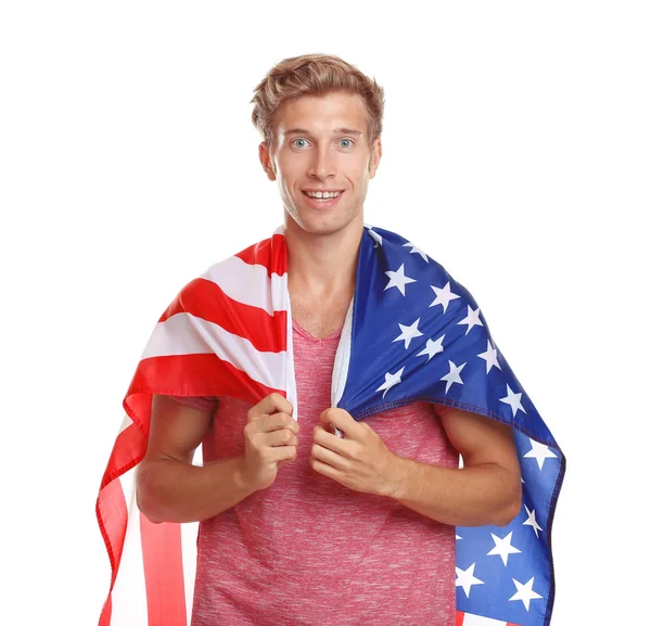 Giovane uomo felice con bandiera americana — Foto Stock