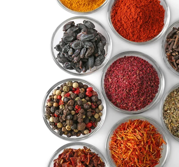 Spices in glass bowls — Stock Photo, Image