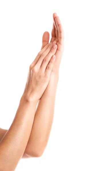 Mãos femininas, isoladas sobre branco — Fotografia de Stock